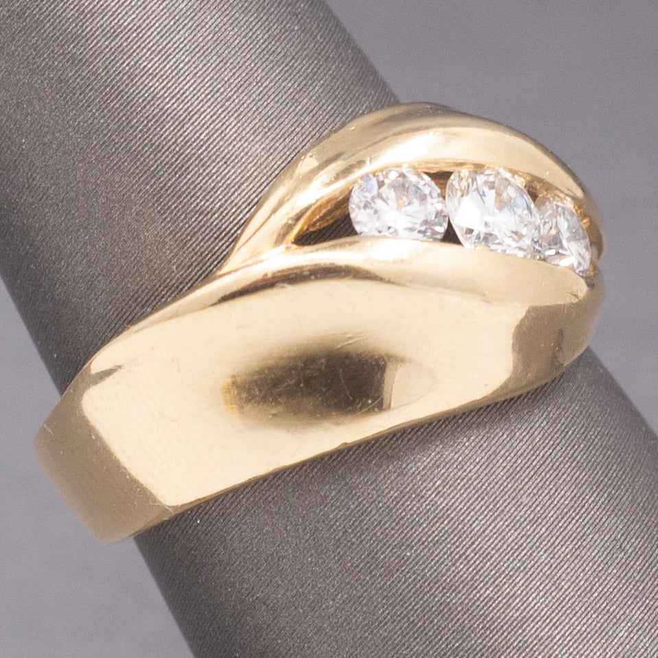 Sleek Modern Diamond Three Stone Bypass Band Ring in 14k Yellow Gold