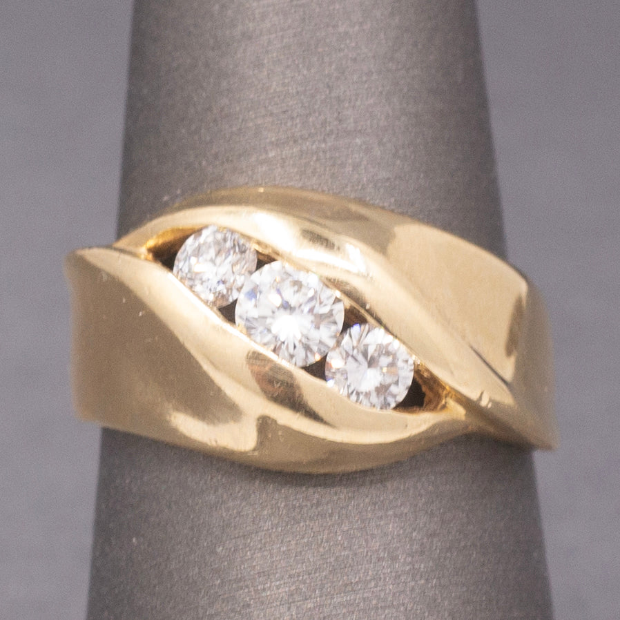 Sleek Modern Diamond Three Stone Bypass Band Ring in 14k Yellow Gold