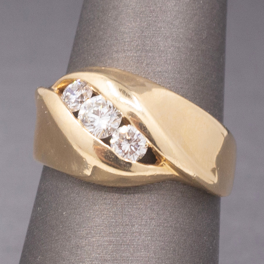 Sleek Modern Diamond Three Stone Bypass Band Ring in 14k Yellow Gold