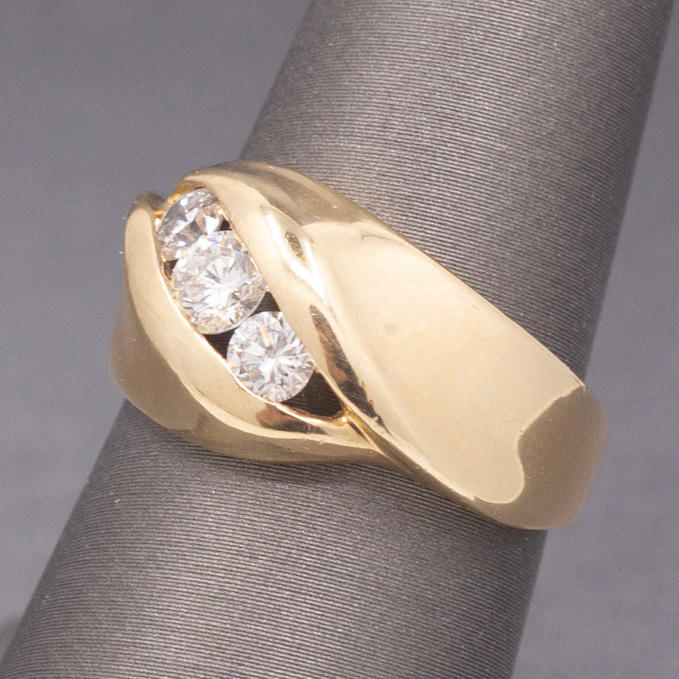 Sleek Modern Diamond Three Stone Bypass Band Ring in 14k Yellow Gold