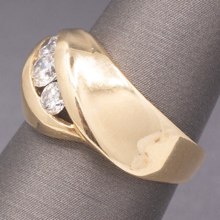 Sleek Modern Diamond Three Stone Bypass Band Ring in 14k Yellow Gold