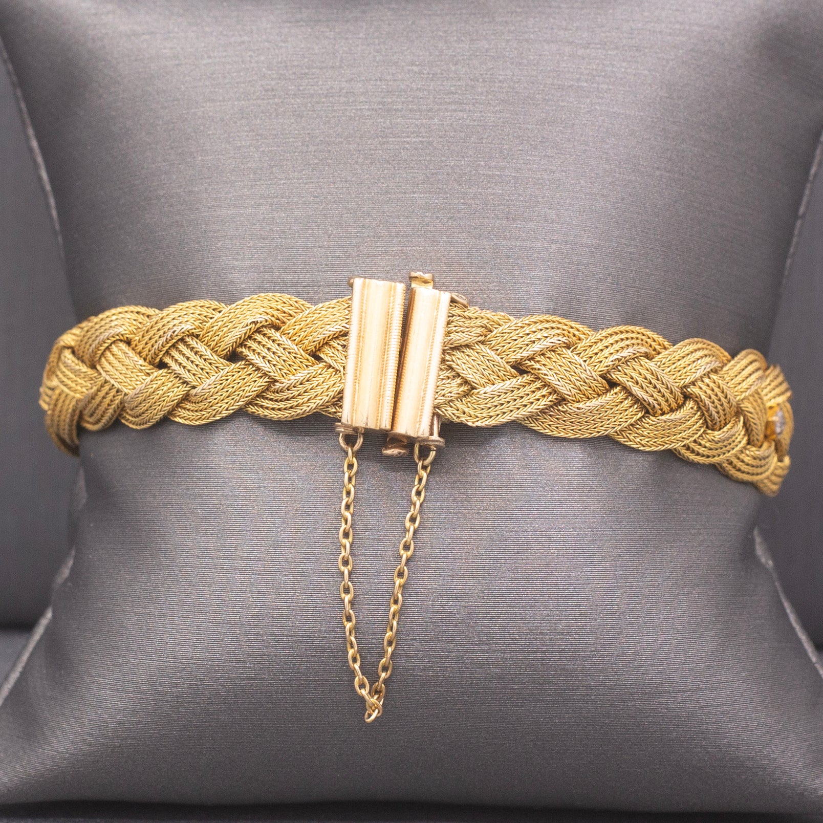 Victorian Braided Mesh Bracelet with Old Mine Cut Diamonds in 14k Yellow Gold