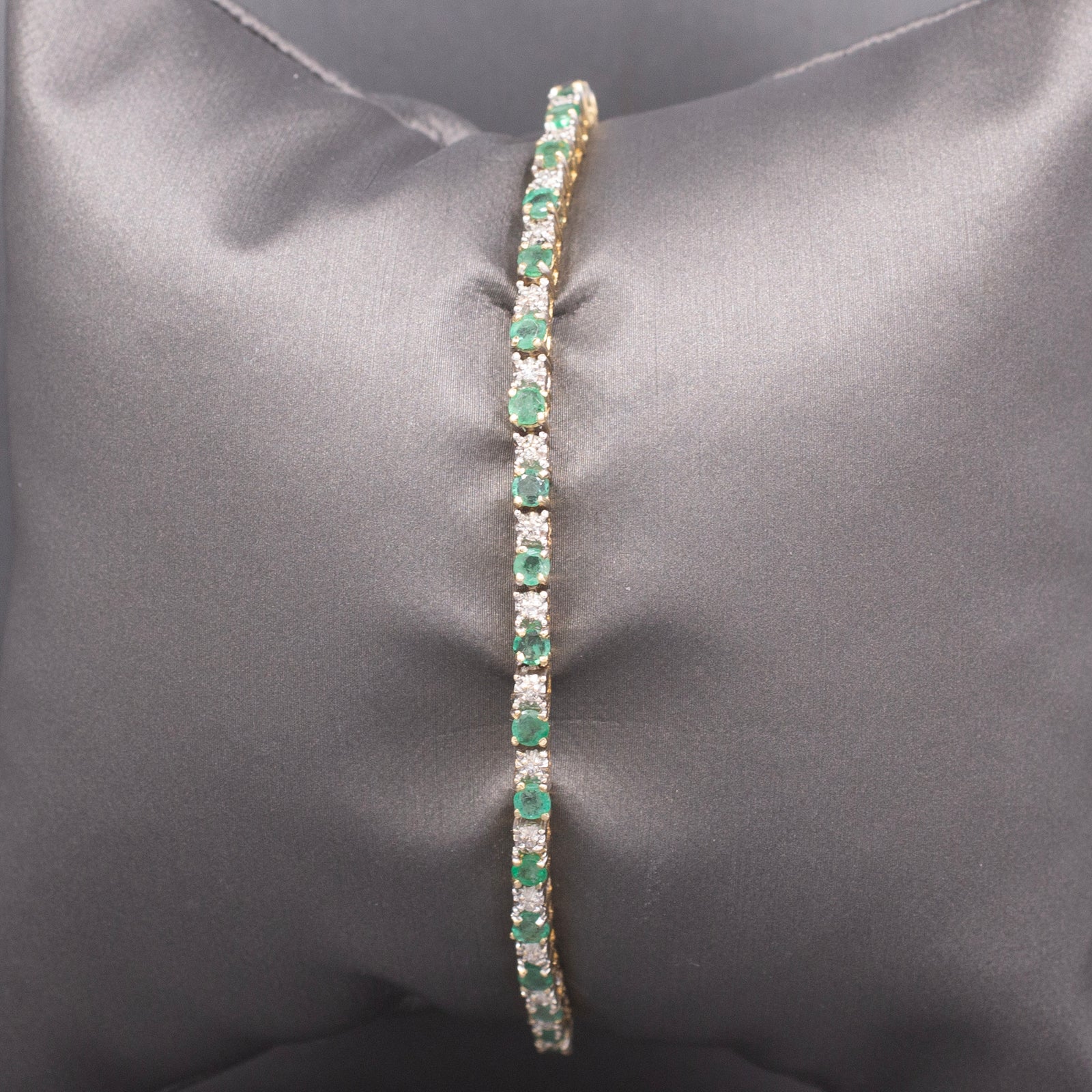 Dainty Emerald and Diamond Tennis Line Bracelet in 14k Yellow Gold