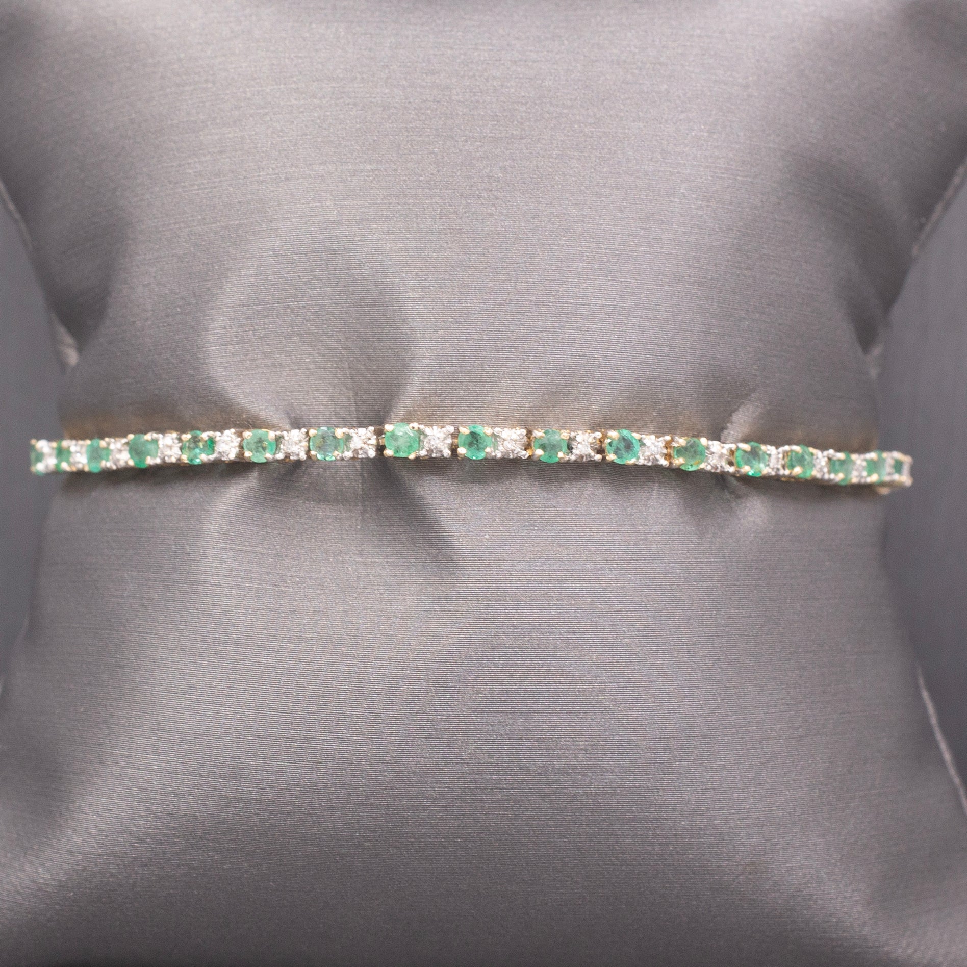 Dainty Emerald and Diamond Tennis Line Bracelet in 14k Yellow Gold