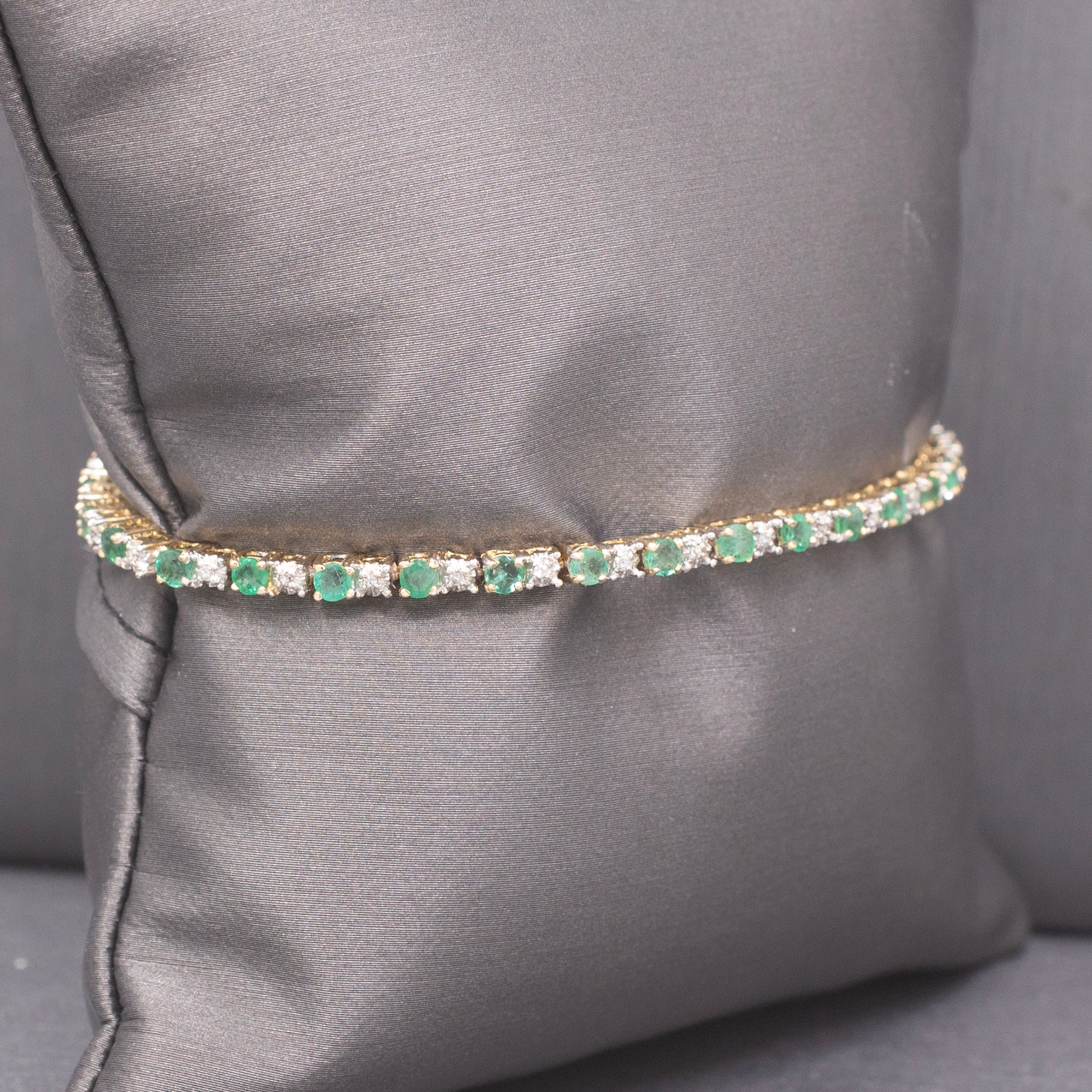 Dainty Emerald and Diamond Tennis Line Bracelet in 14k Yellow Gold