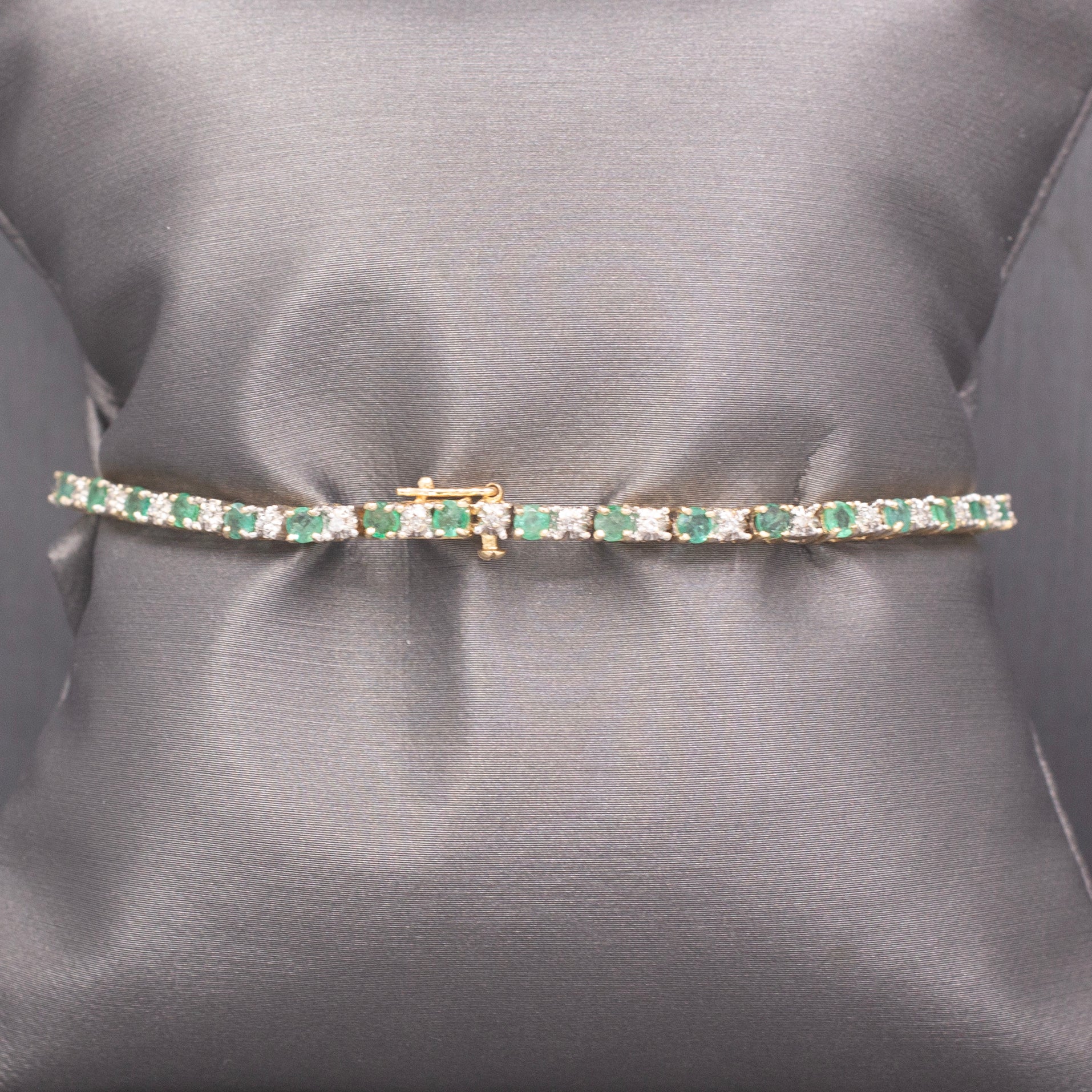 Dainty Emerald and Diamond Tennis Line Bracelet in 14k Yellow Gold