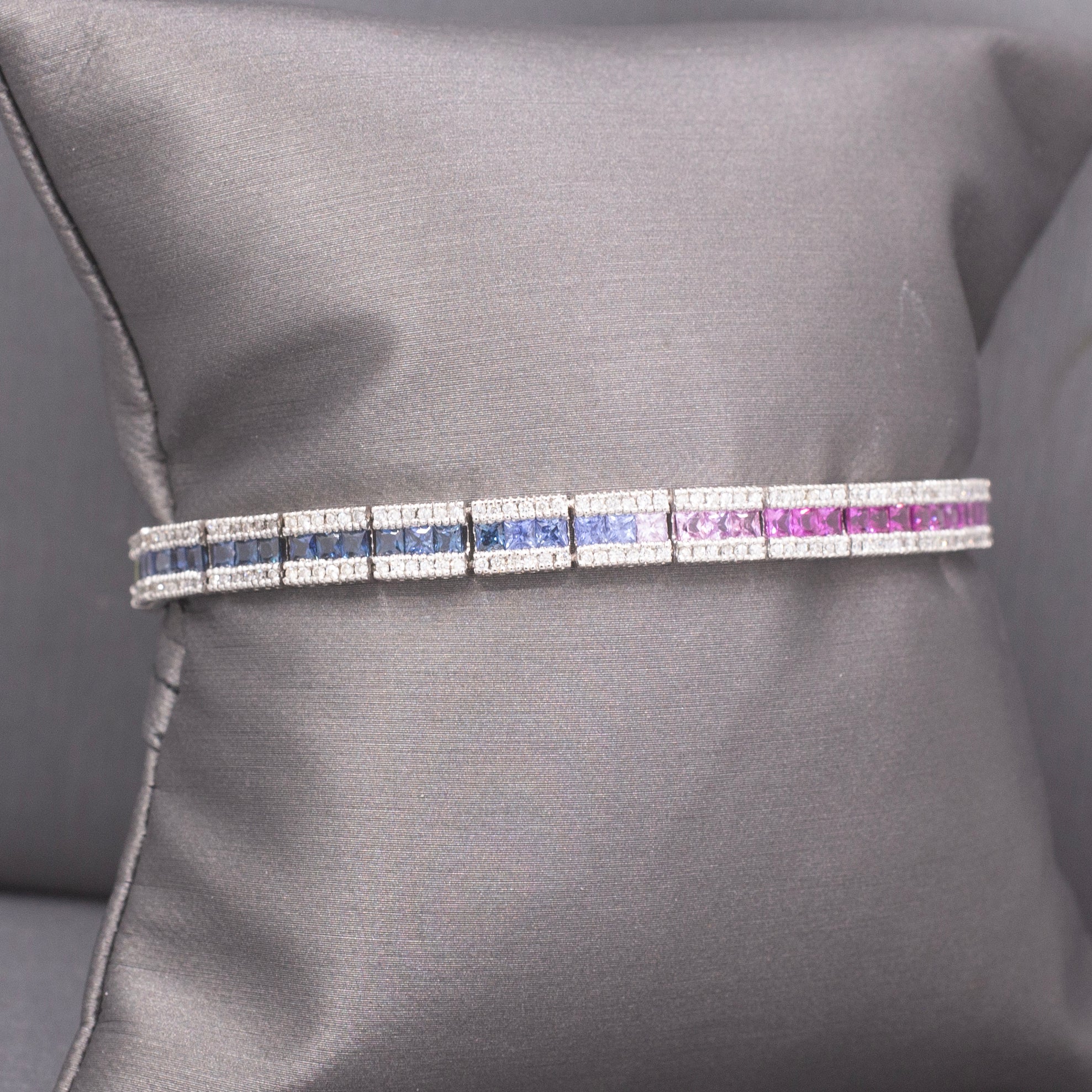 Sparkling Rainbow Multi-Color Sapphire and Diamond Bracelet in 14k White Gold