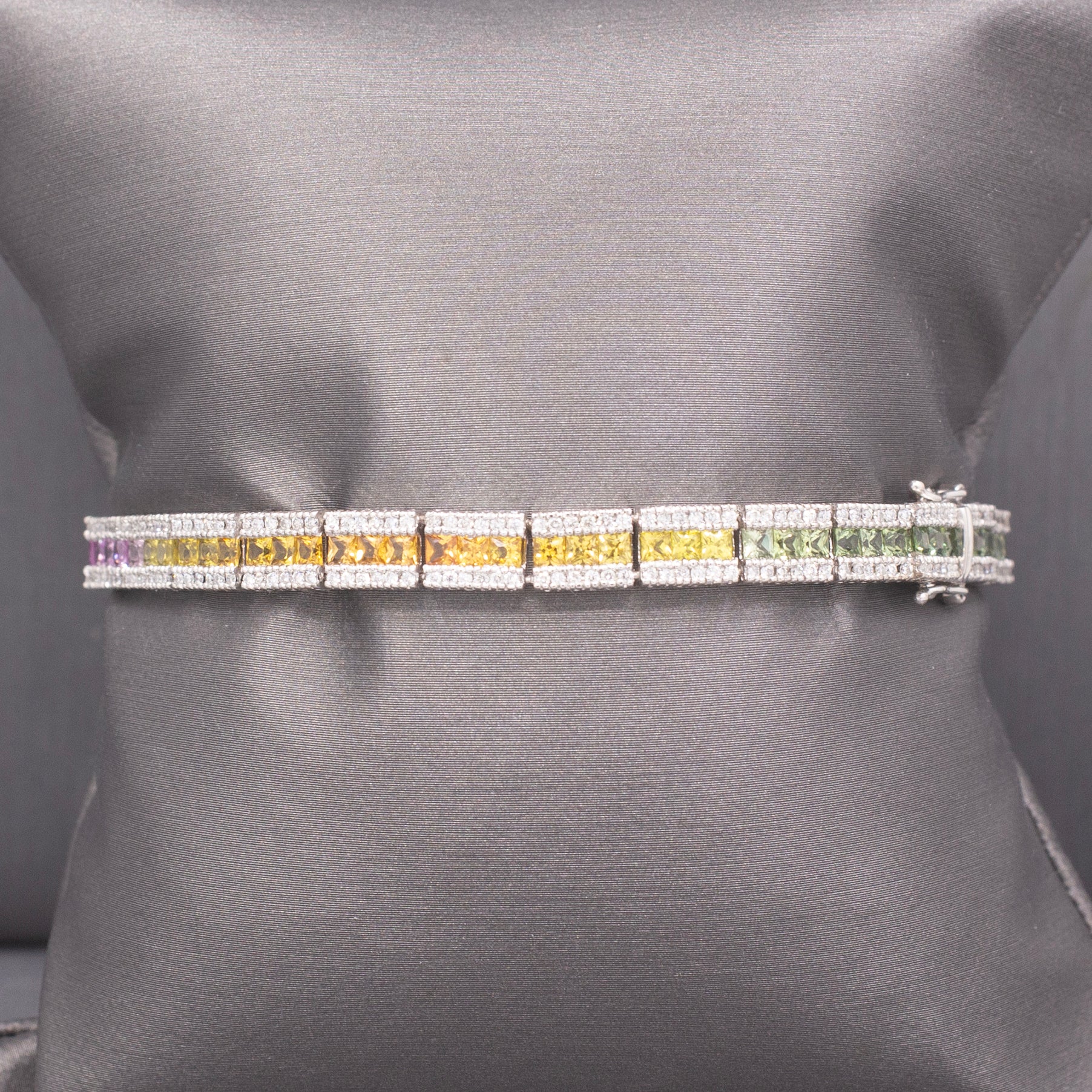 Sparkling Rainbow Multi-Color Sapphire and Diamond Bracelet in 14k White Gold