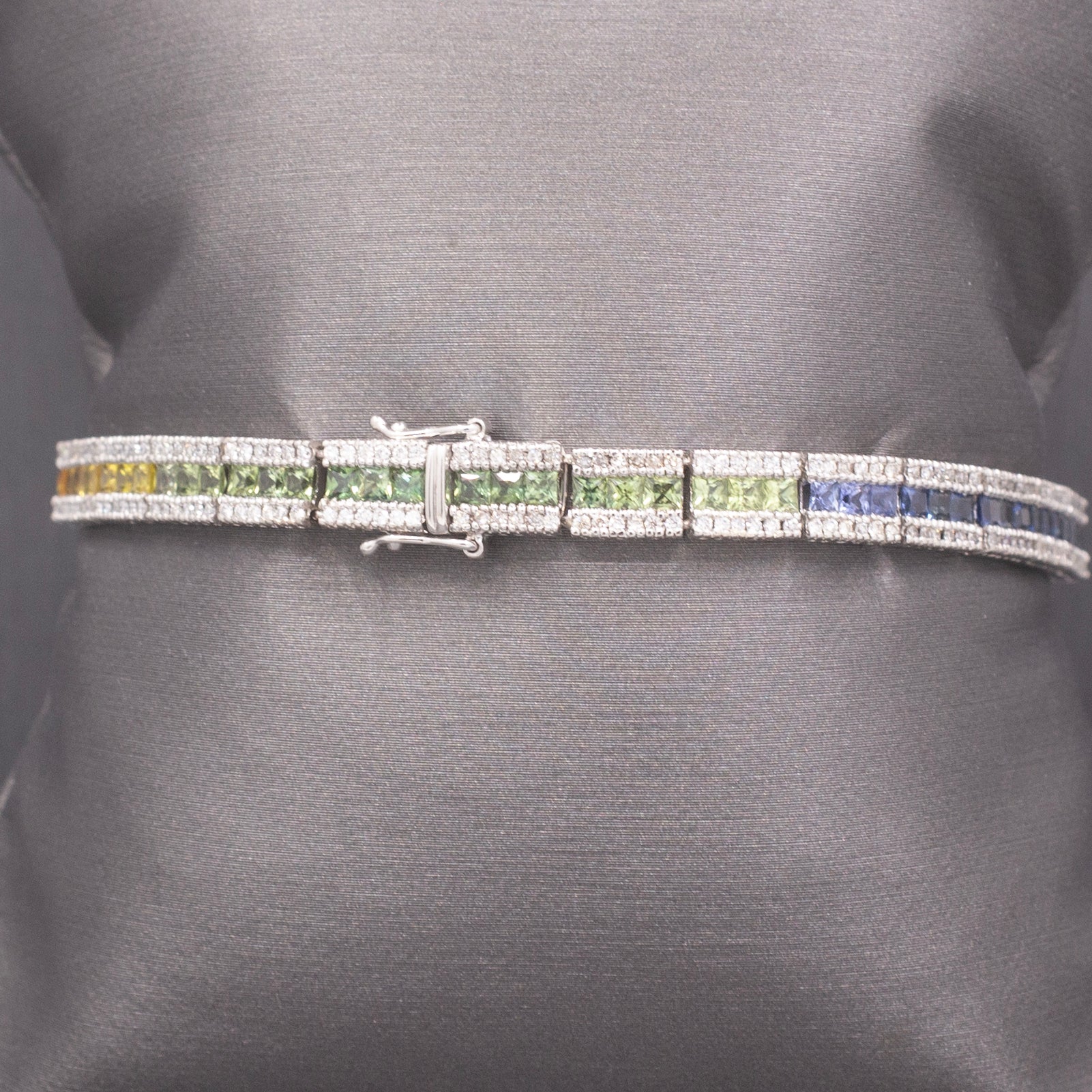 Sparkling Rainbow Multi-Color Sapphire and Diamond Bracelet in 14k White Gold