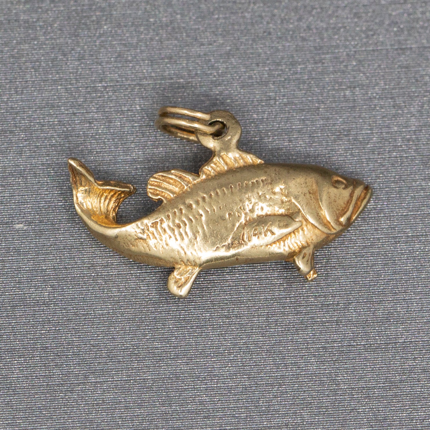 Swimming Salmon Fish Charm in 14k Yellow Gold