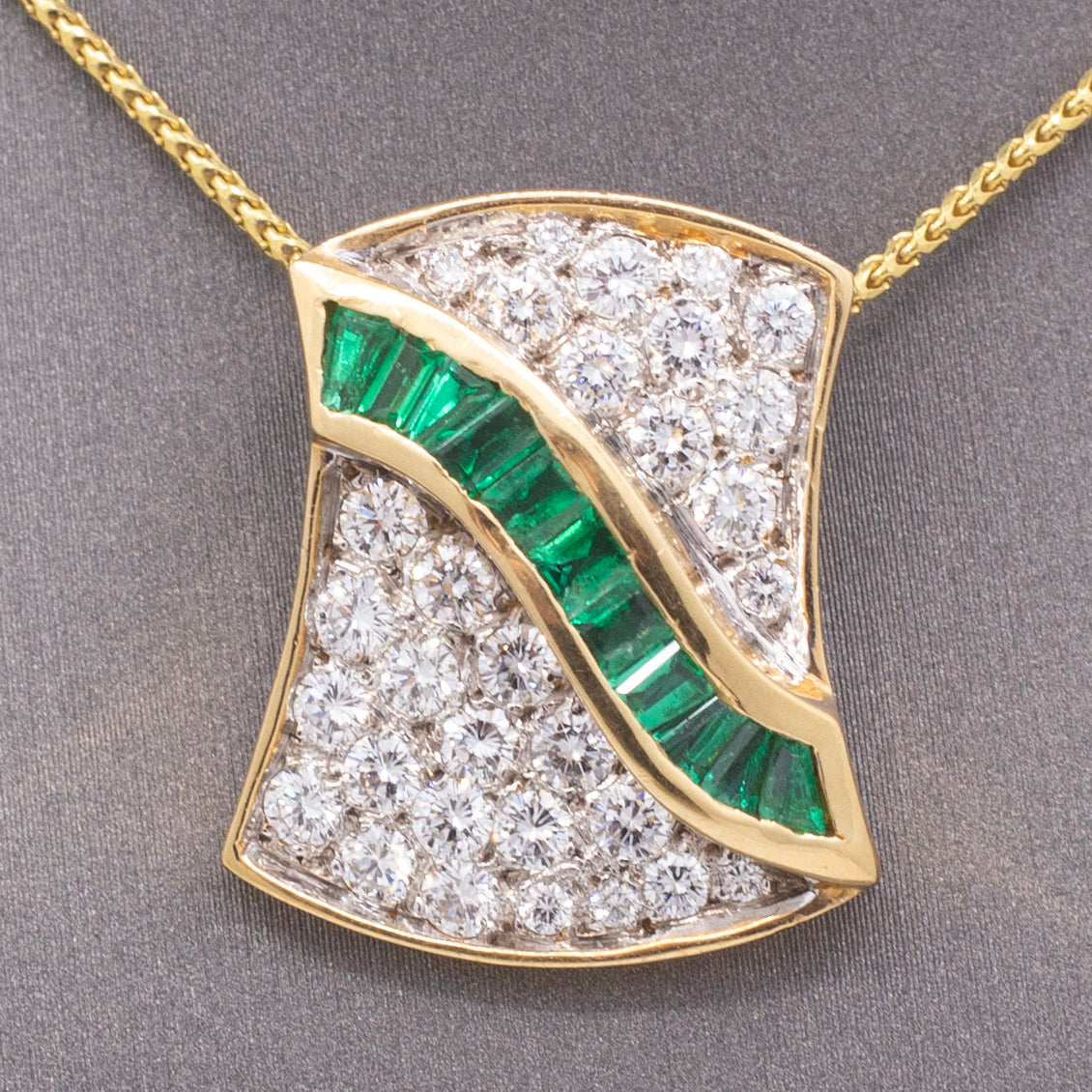 Luxurious Emerald & Pavé Diamond Slide Pendant in 18k Yellow and White Gold