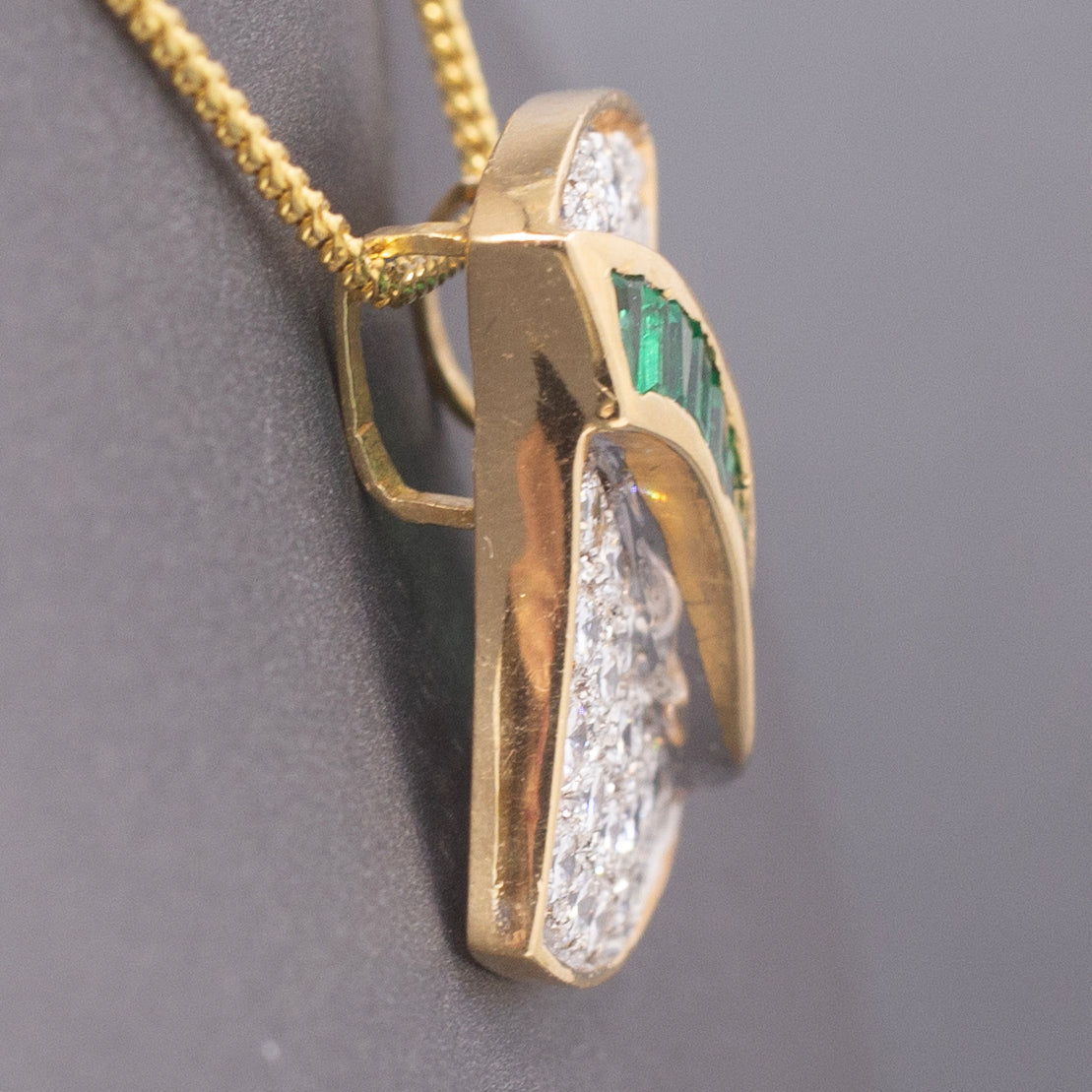 Luxurious Emerald & Pavé Diamond Slide Pendant in 18k Yellow and White Gold