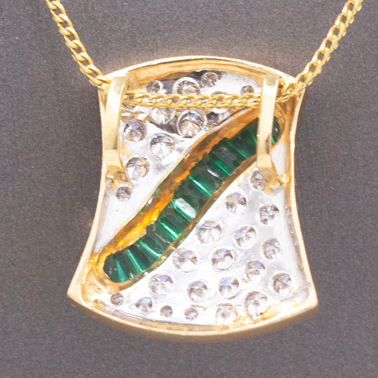 Luxurious Emerald & Pavé Diamond Slide Pendant in 18k Yellow and White Gold