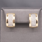 Vintage Pave' Diamond Wide J-Hoop Earrings in 14k Yellow Gold 