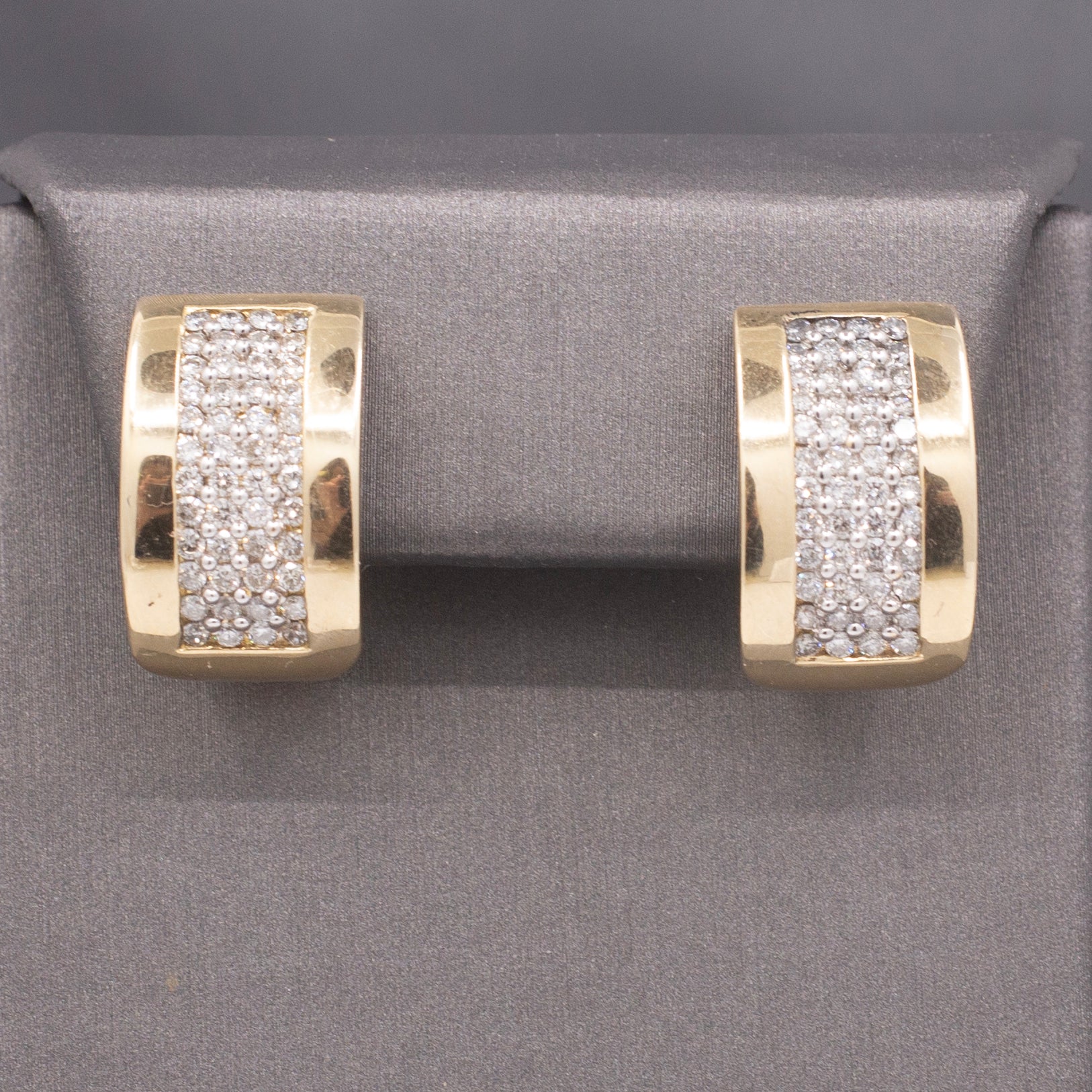 Vintage Pave' Diamond Wide J-Hoop Earrings in 14k Yellow Gold 
