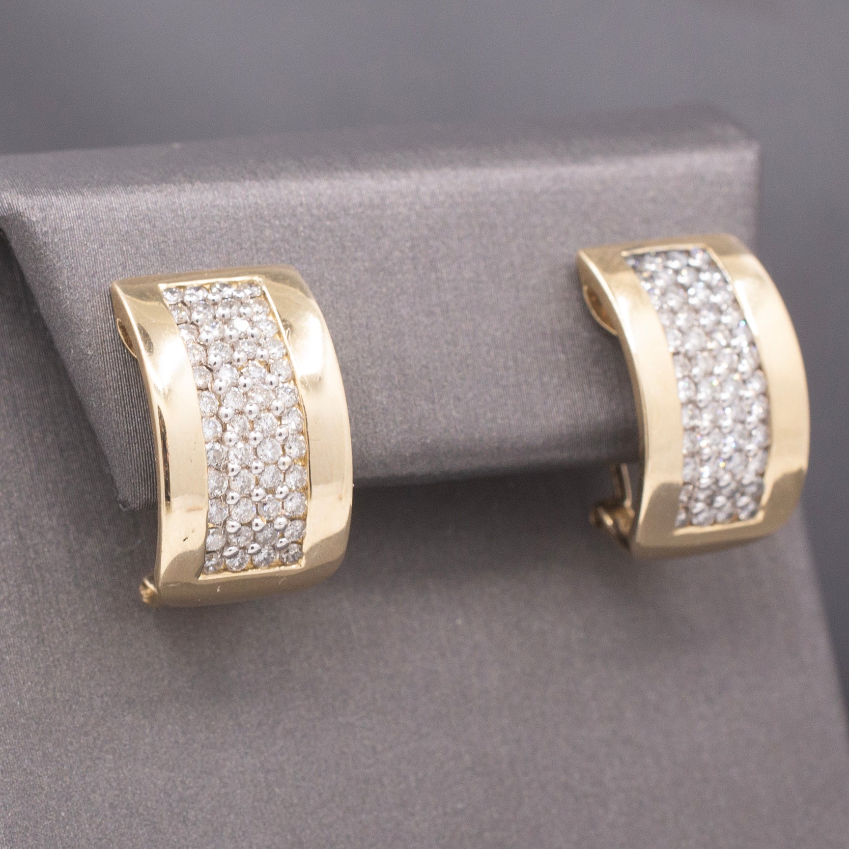 Vintage Pave' Diamond Wide J-Hoop Earrings in 14k Yellow Gold 