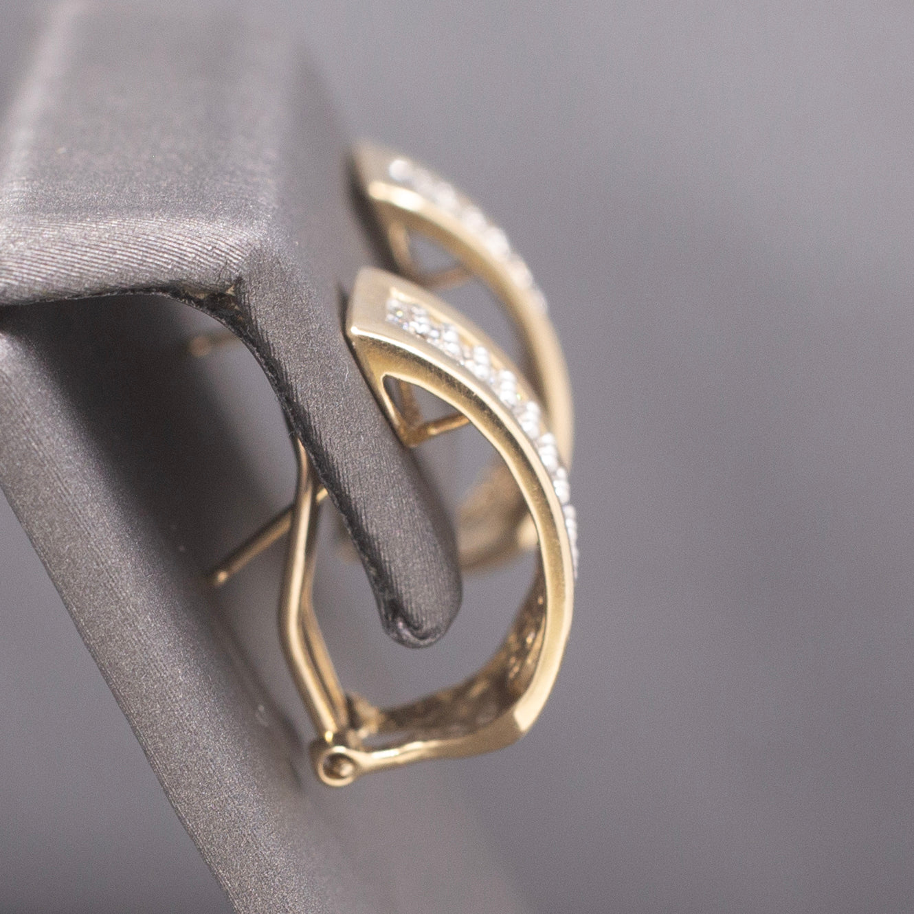 Vintage Pave' Diamond Wide J-Hoop Earrings in 14k Yellow Gold 