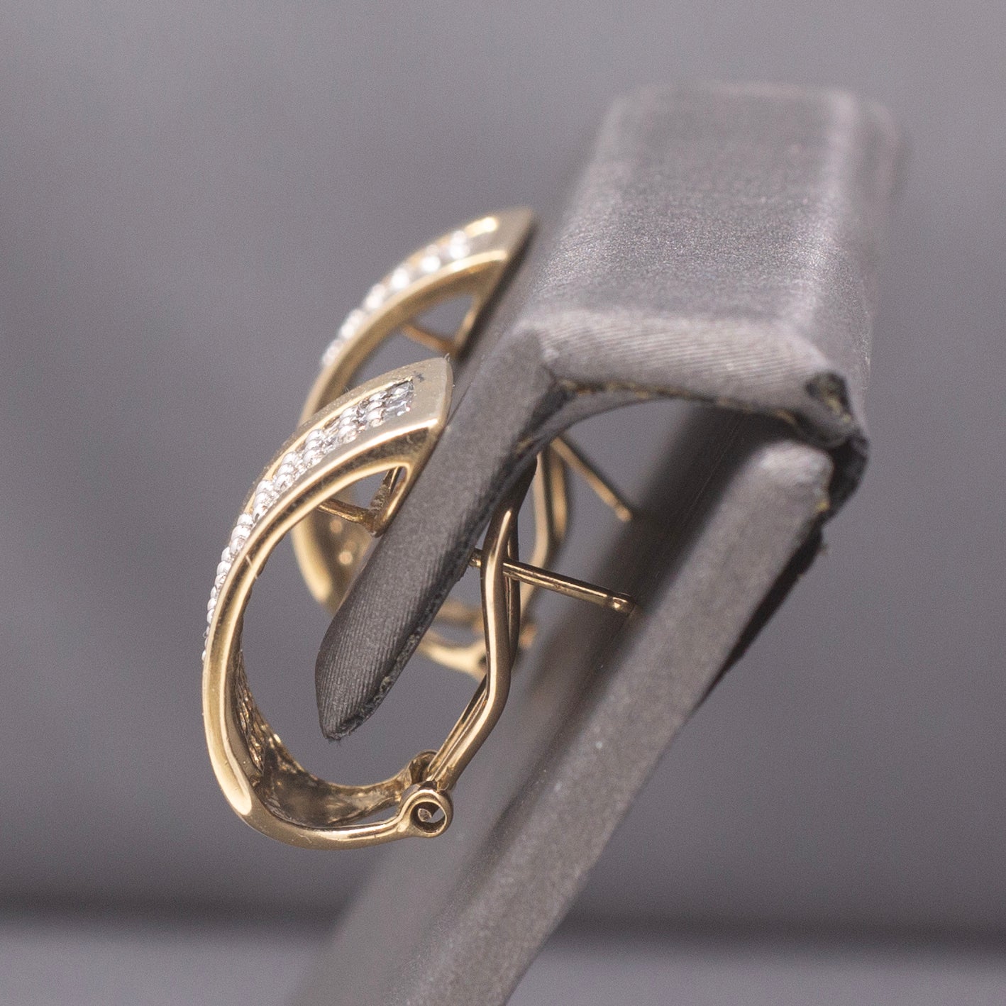 Vintage Pave' Diamond Wide J-Hoop Earrings in 14k Yellow Gold 