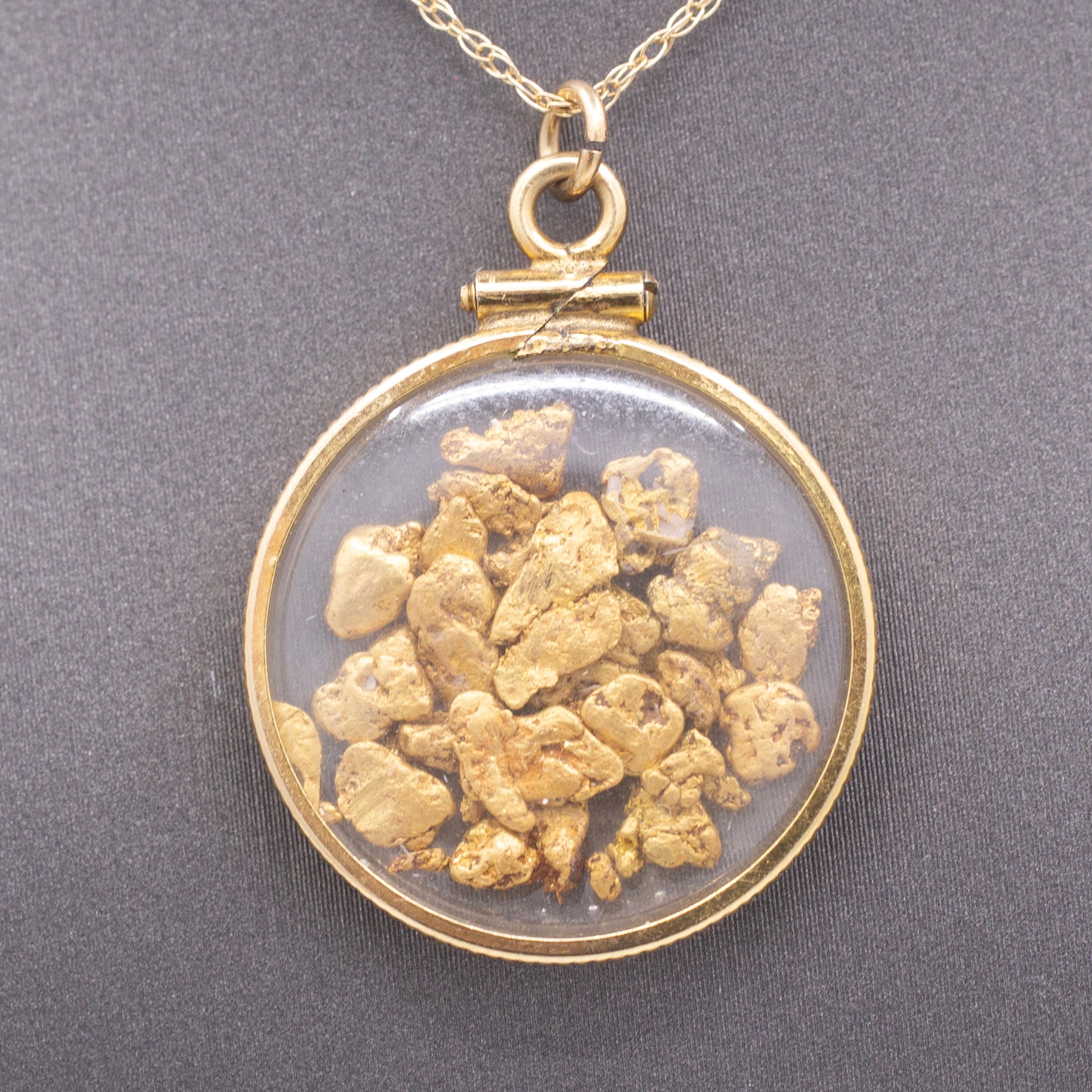 Vintage Gold Nuggets in Shaker Pendant 14k Yellow Gold