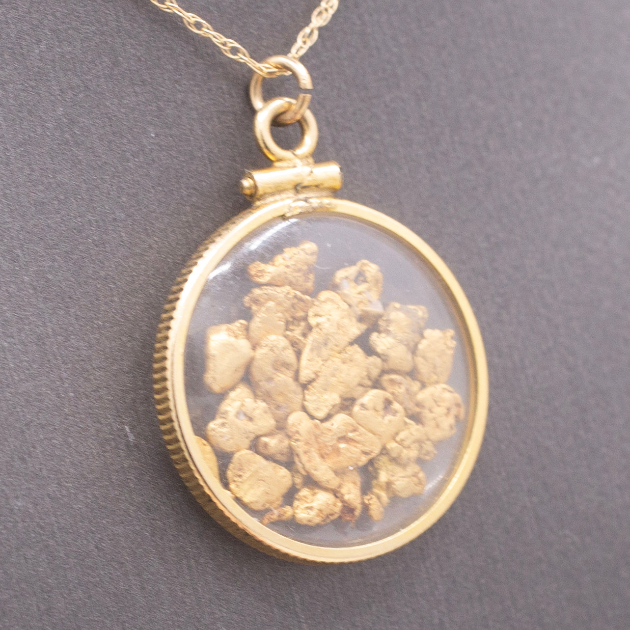 Vintage Gold Nuggets in Shaker Pendant 14k Yellow Gold