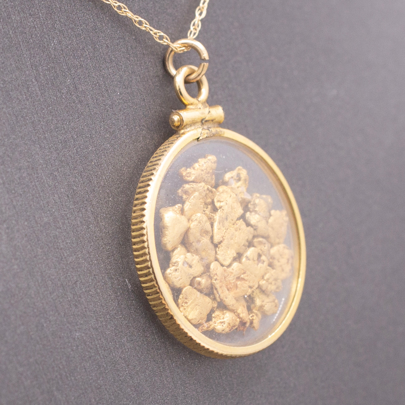 Vintage Gold Nuggets in Shaker Pendant 14k Yellow Gold