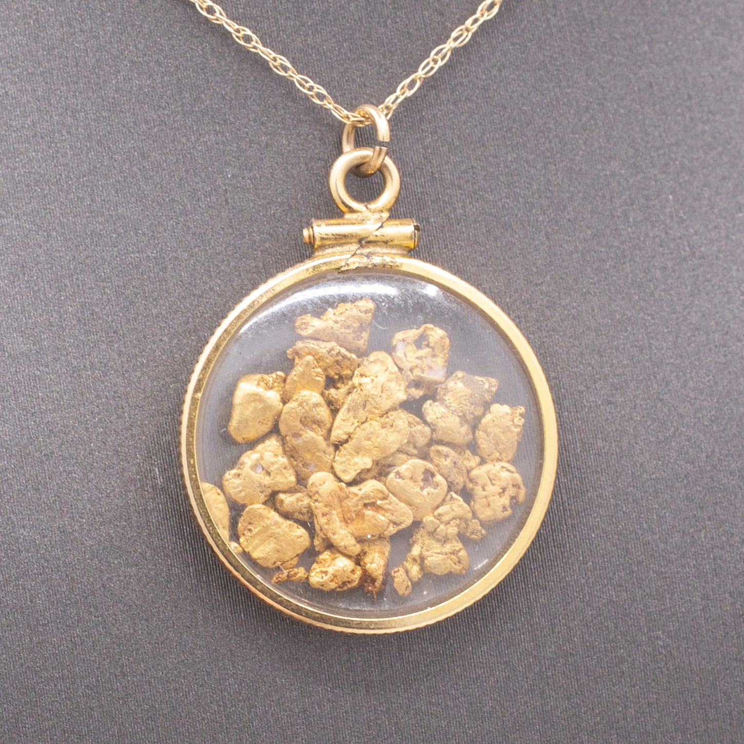 Vintage Gold Nuggets in Shaker Pendant 14k Yellow Gold