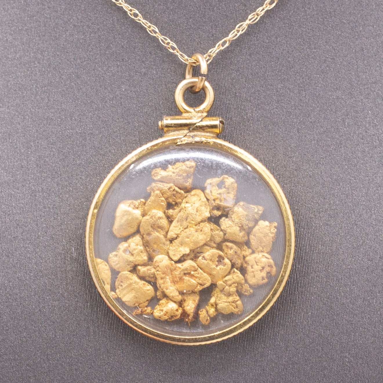 Vintage Gold Nuggets in Shaker Pendant 14k Yellow Gold
