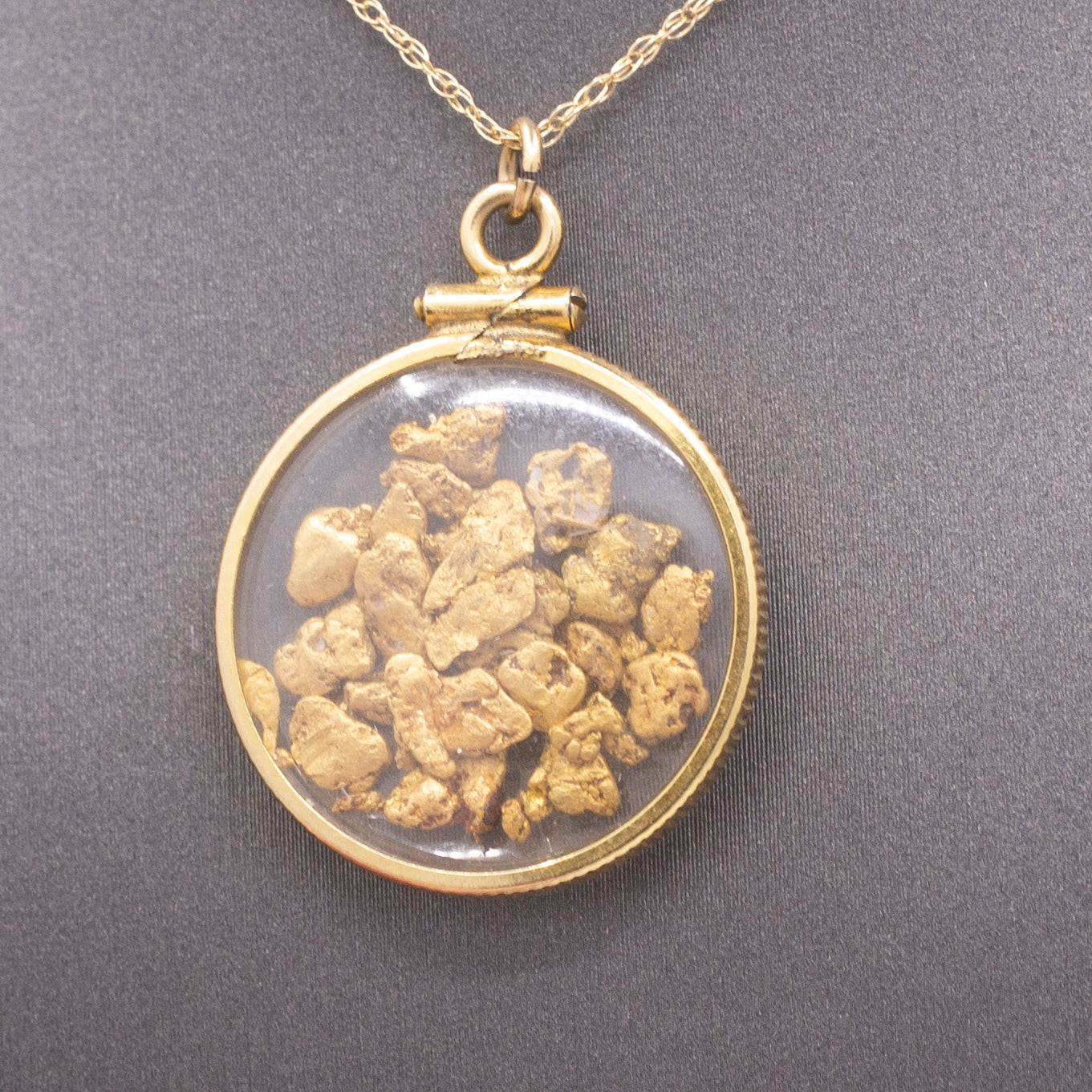Vintage Gold Nuggets in Shaker Pendant 14k Yellow Gold