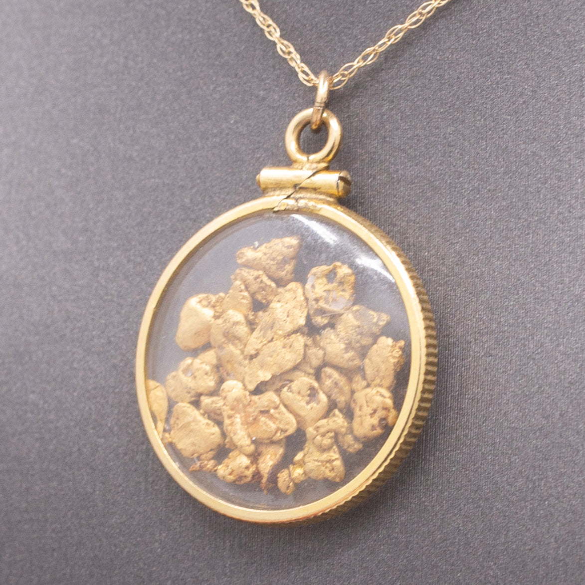 Vintage Gold Nuggets in Shaker Pendant 14k Yellow Gold
