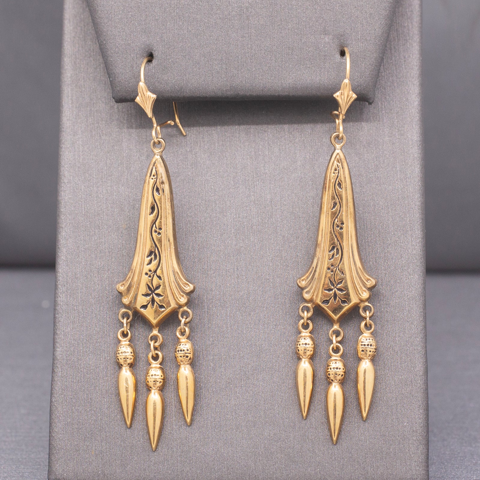 Antique Victorian 14k Gold Enamel Floral Tassel Earrings