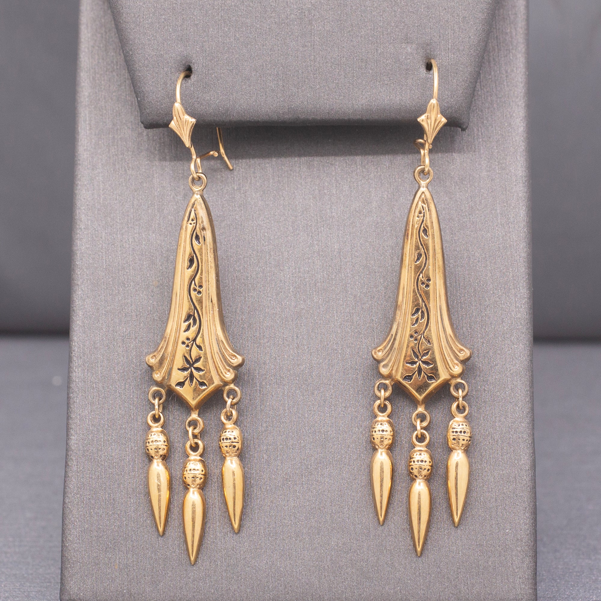 Antique Victorian 14k Gold Enamel Floral Tassel Earrings