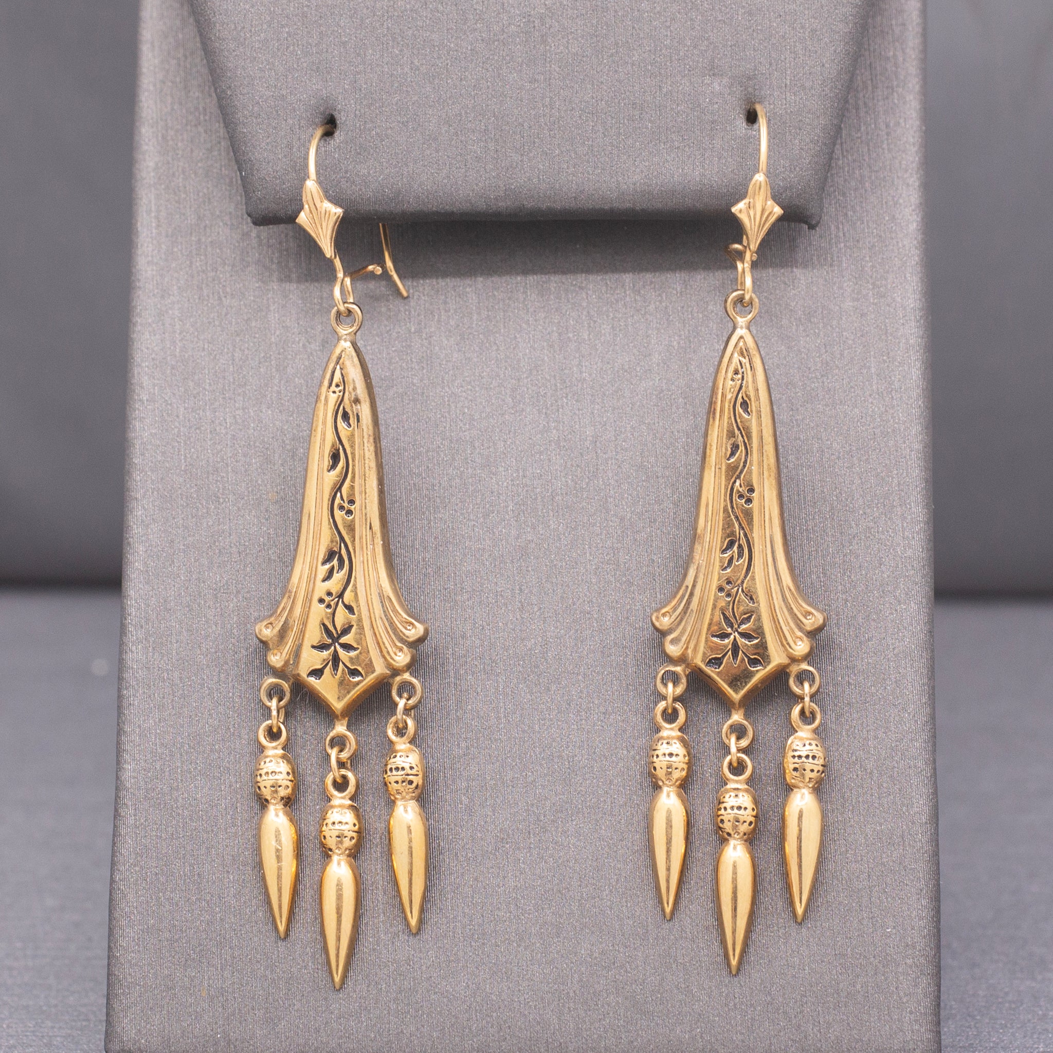 Antique Victorian 14k Gold Enamel Floral Tassel Earrings