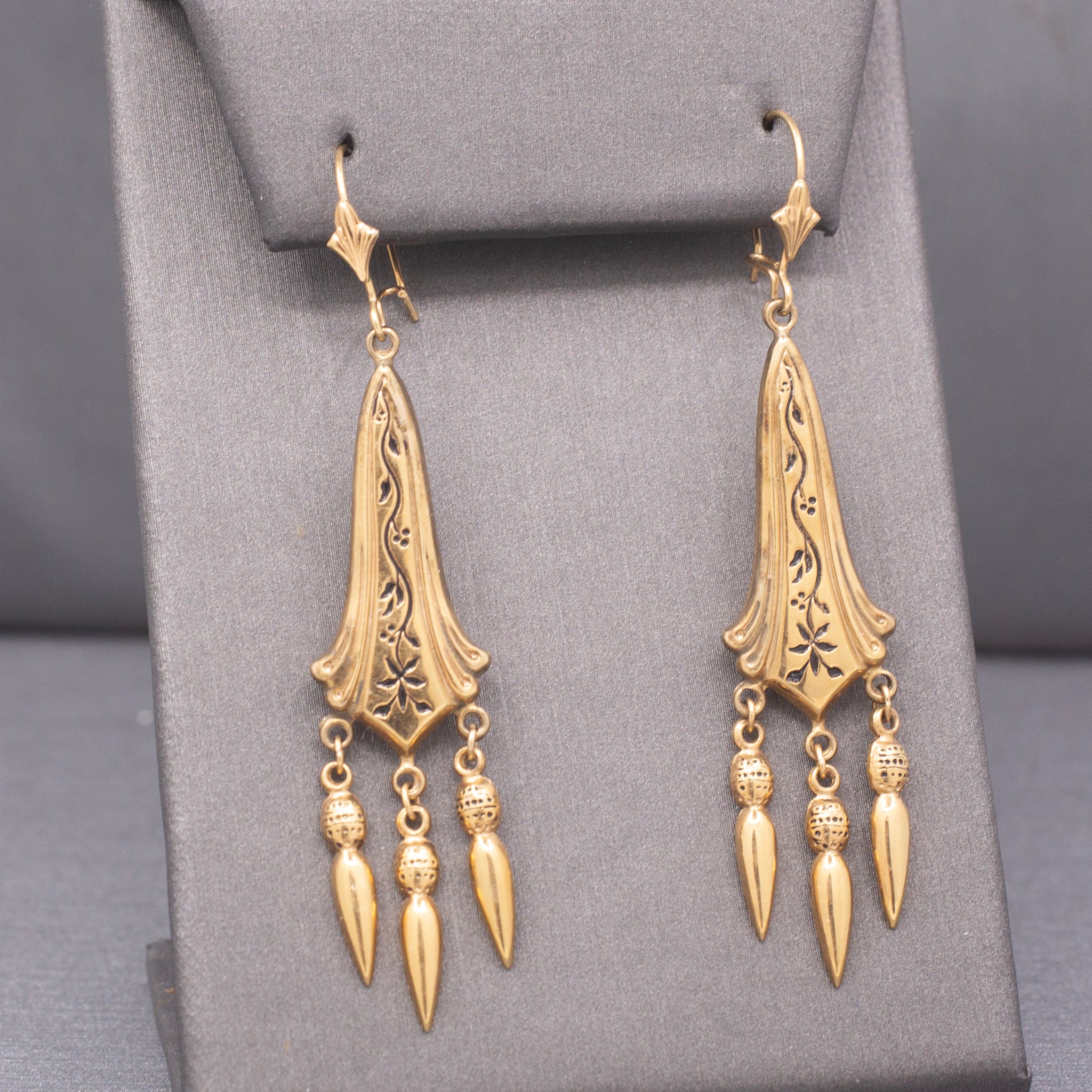 Antique Victorian 14k Gold Enamel Floral Tassel Earrings