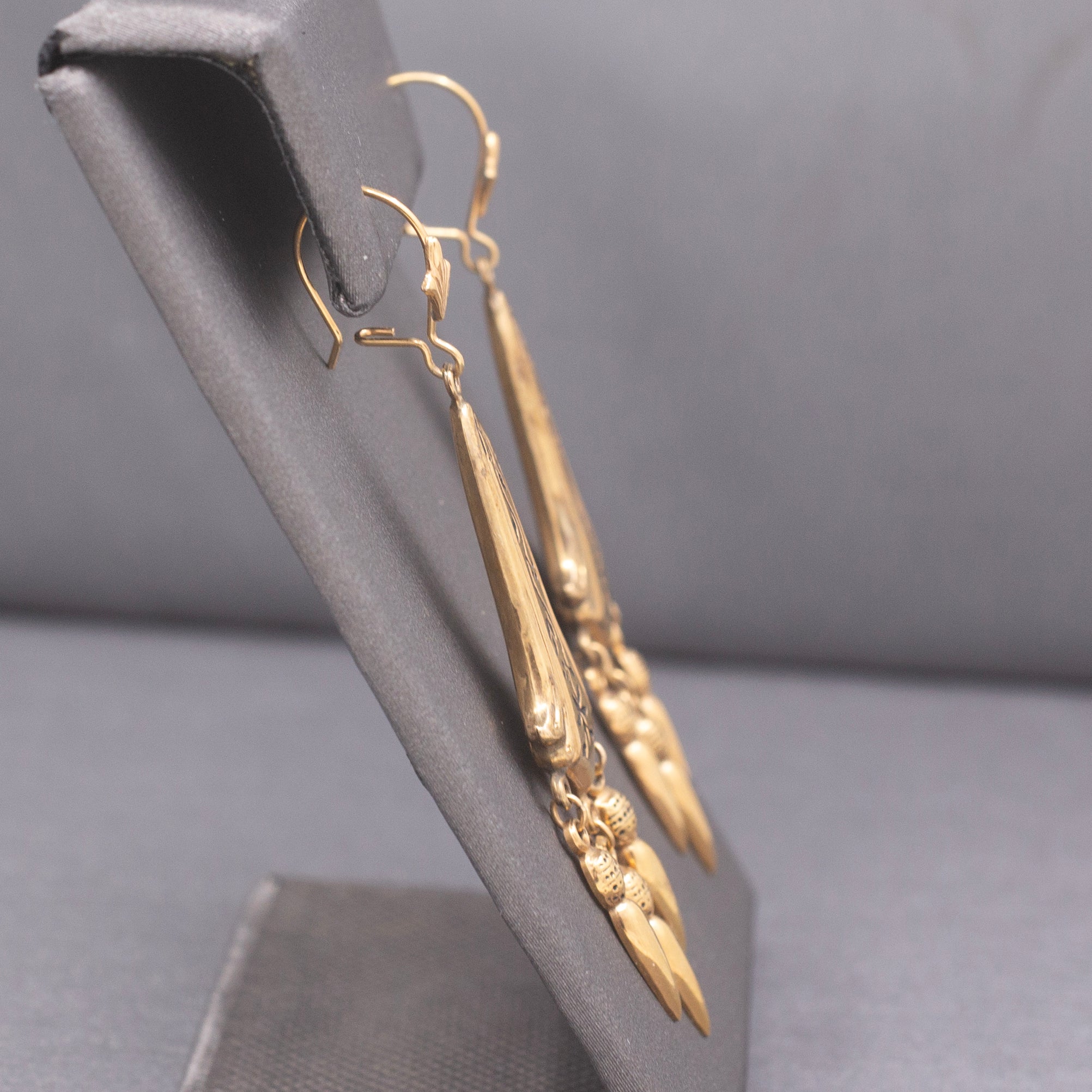 Antique Victorian 14k Gold Enamel Floral Tassel Earrings