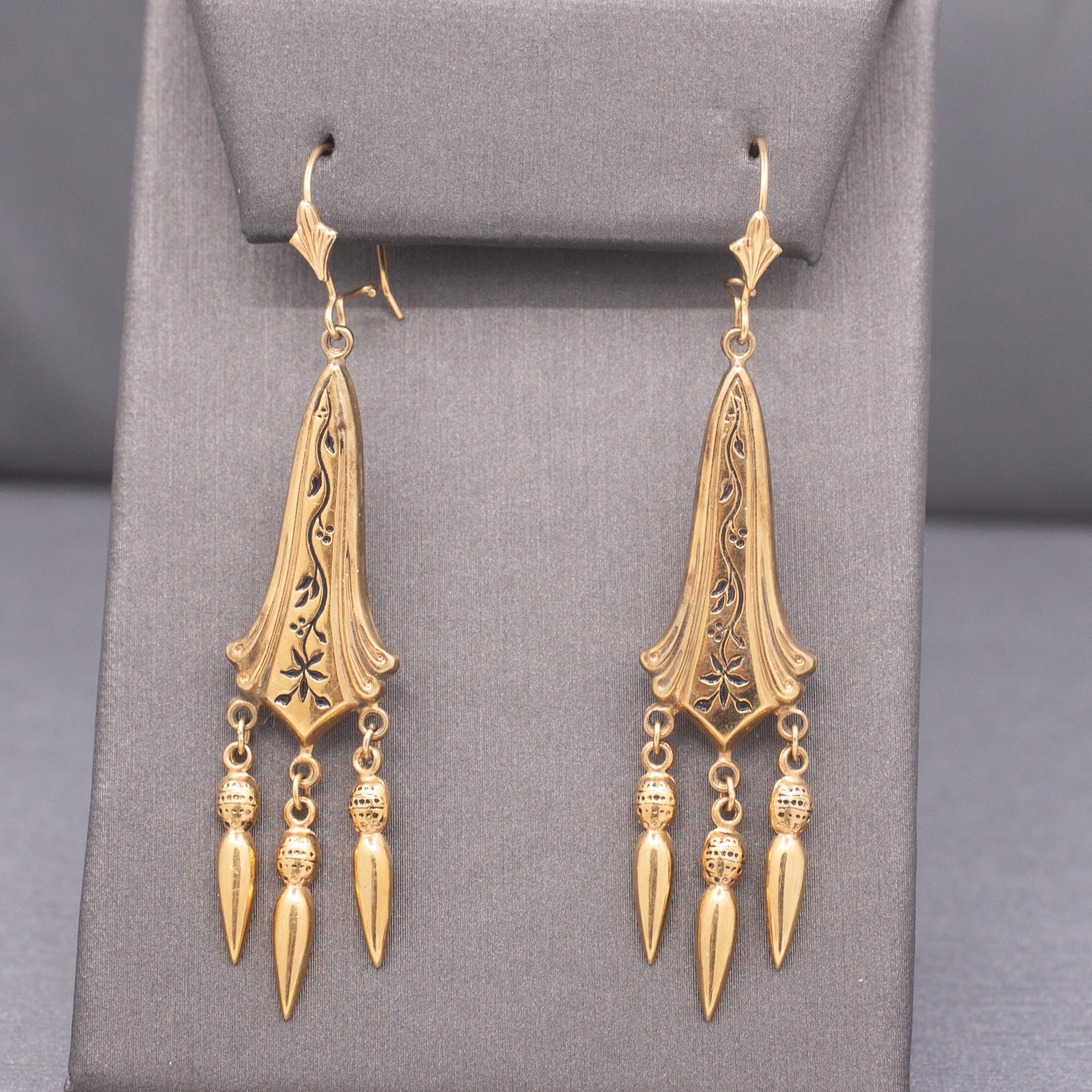 Antique Victorian 14k Gold Enamel Floral Tassel Earrings
