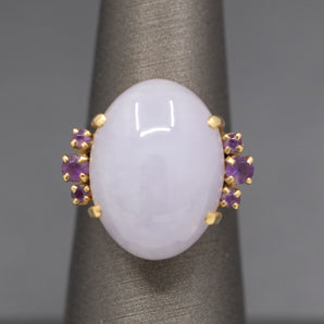 Lavender Jade Jadeite and Amethyst Cocktail Ring in 14k Yellow Gold