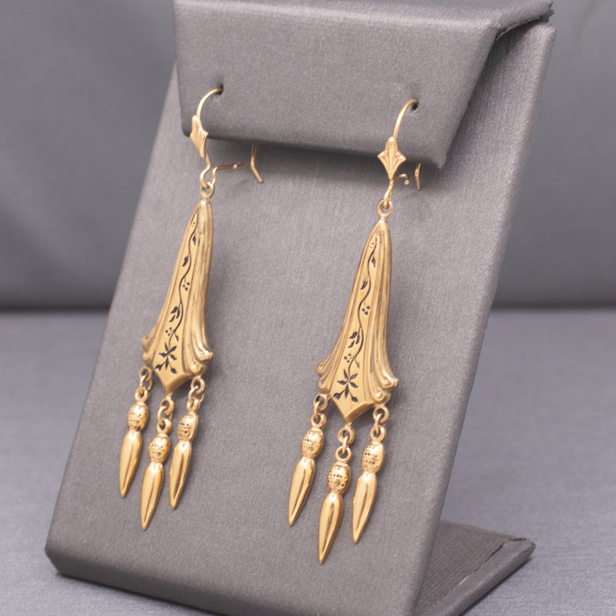 Antique Victorian 14k Gold Enamel Floral Tassel Earrings