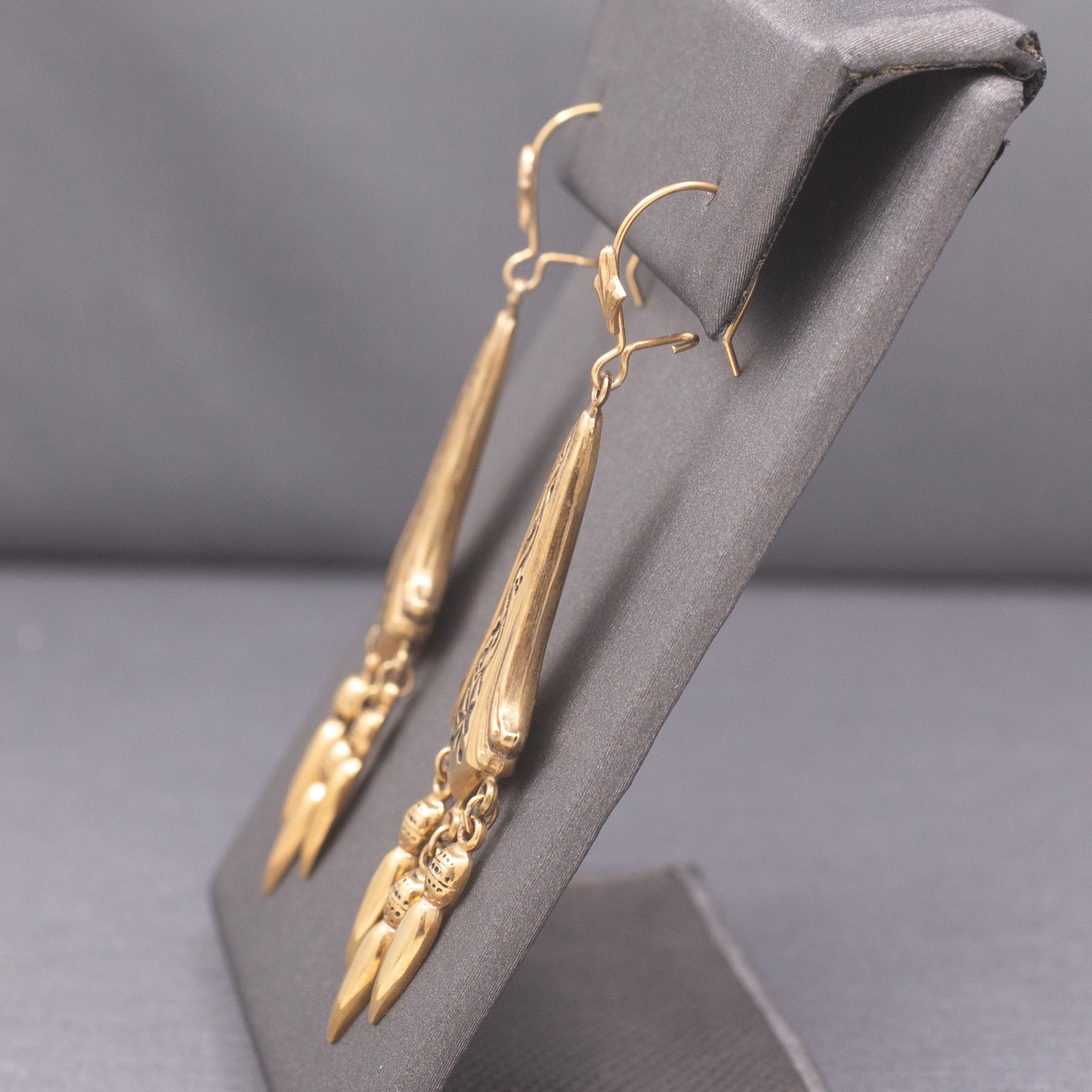 Antique Victorian 14k Gold Enamel Floral Tassel Earrings