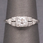 
Petite Art Deco Old European Cut Diamond Engagement Ring in 18k White Gold
