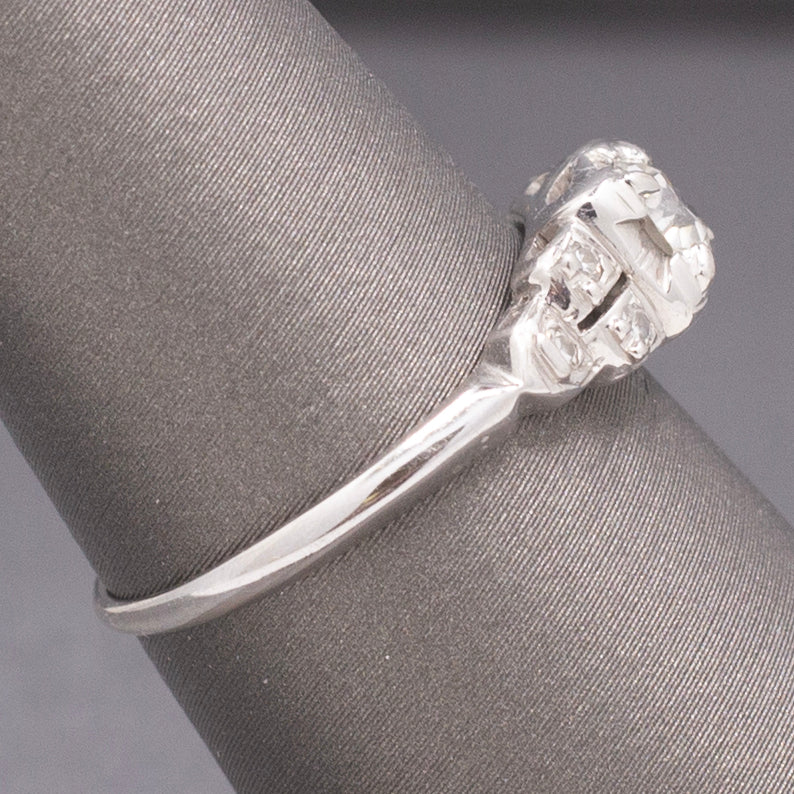 
Petite Art Deco Old European Cut Diamond Engagement Ring in 18k White Gold
