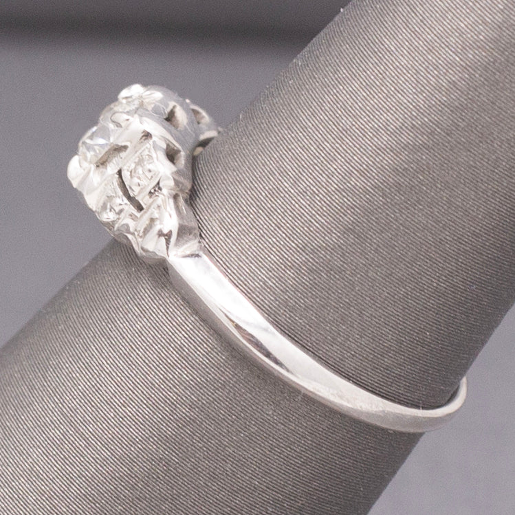  
Petite Art Deco Old European Cut Diamond Engagement Ring in 18k White Gold
