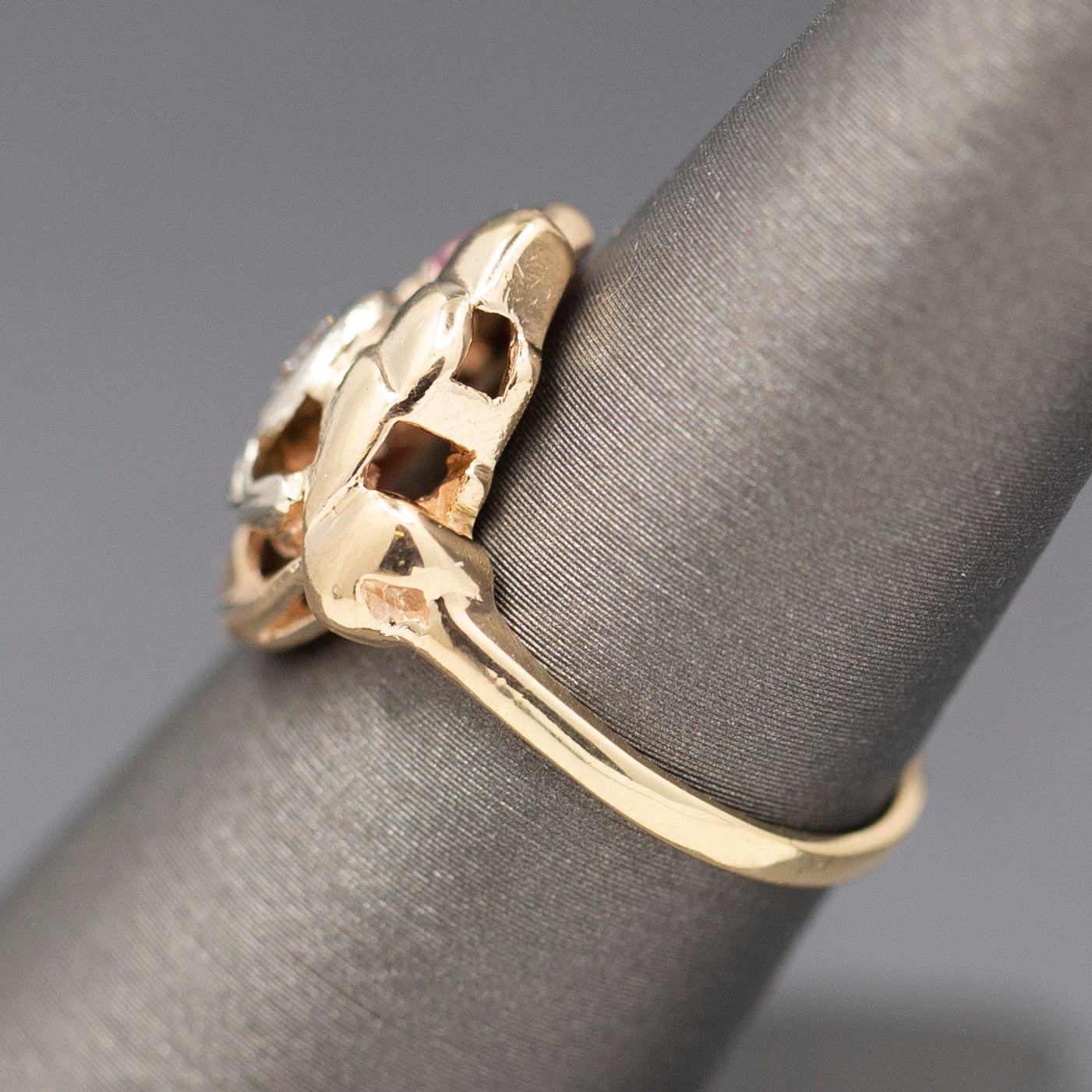 Vintage Retro Ruby and Old European Cut Diamond Ring in 14k Rose Gold