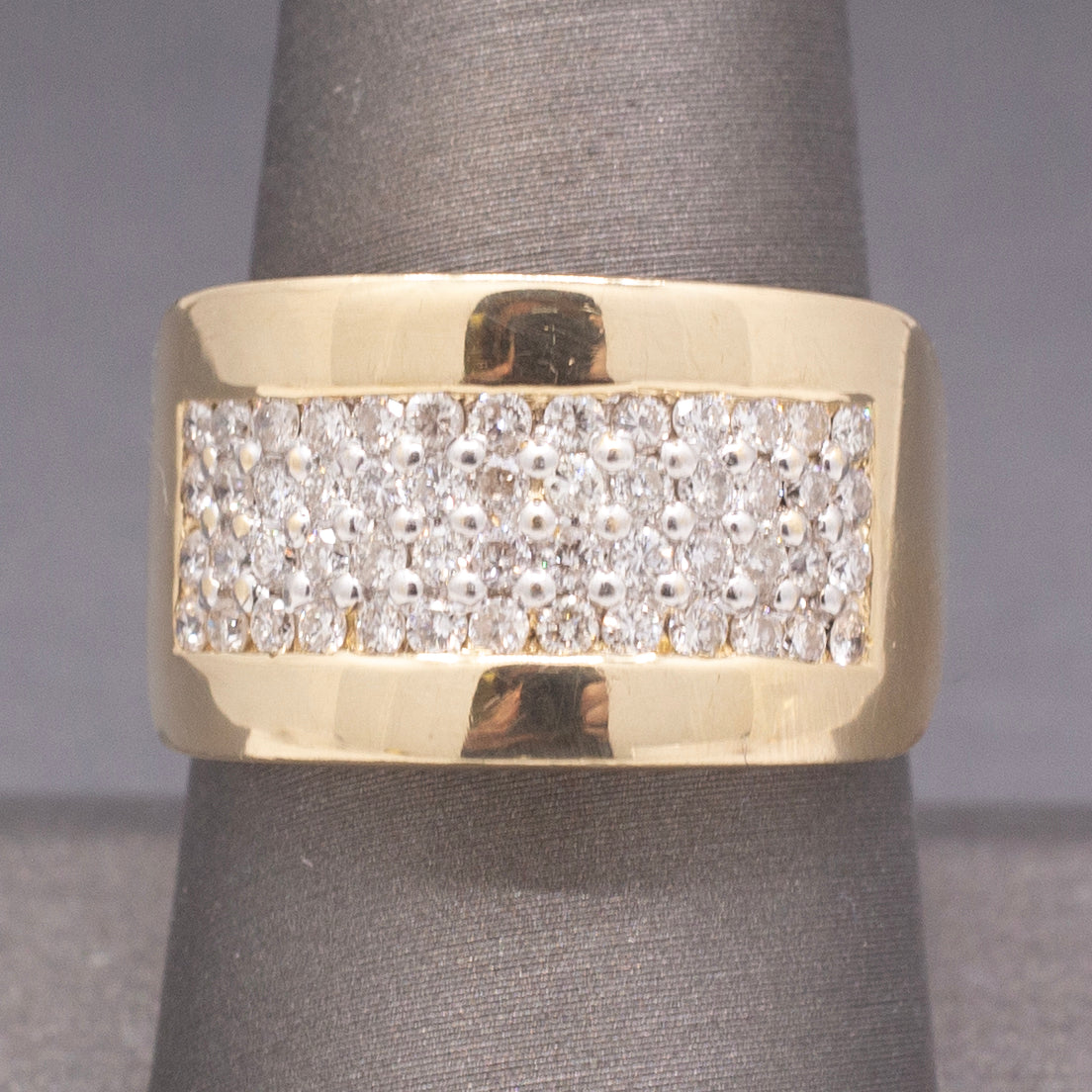 Bold Pave' Diamond Low Profile Band Ring in 14k Yellow Gold
