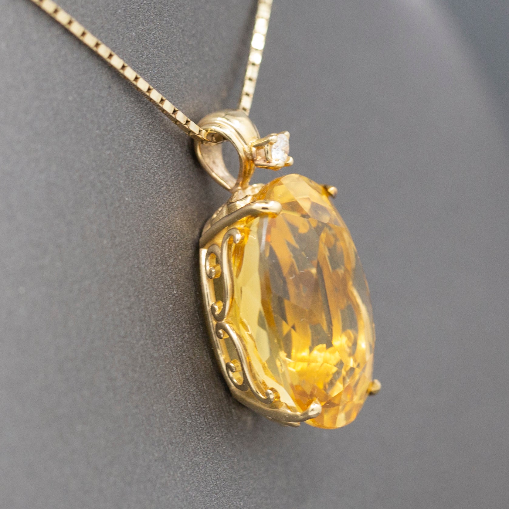 Sunny Citrine and Diamond Accent Pendant Necklace in 14k Yellow Gold