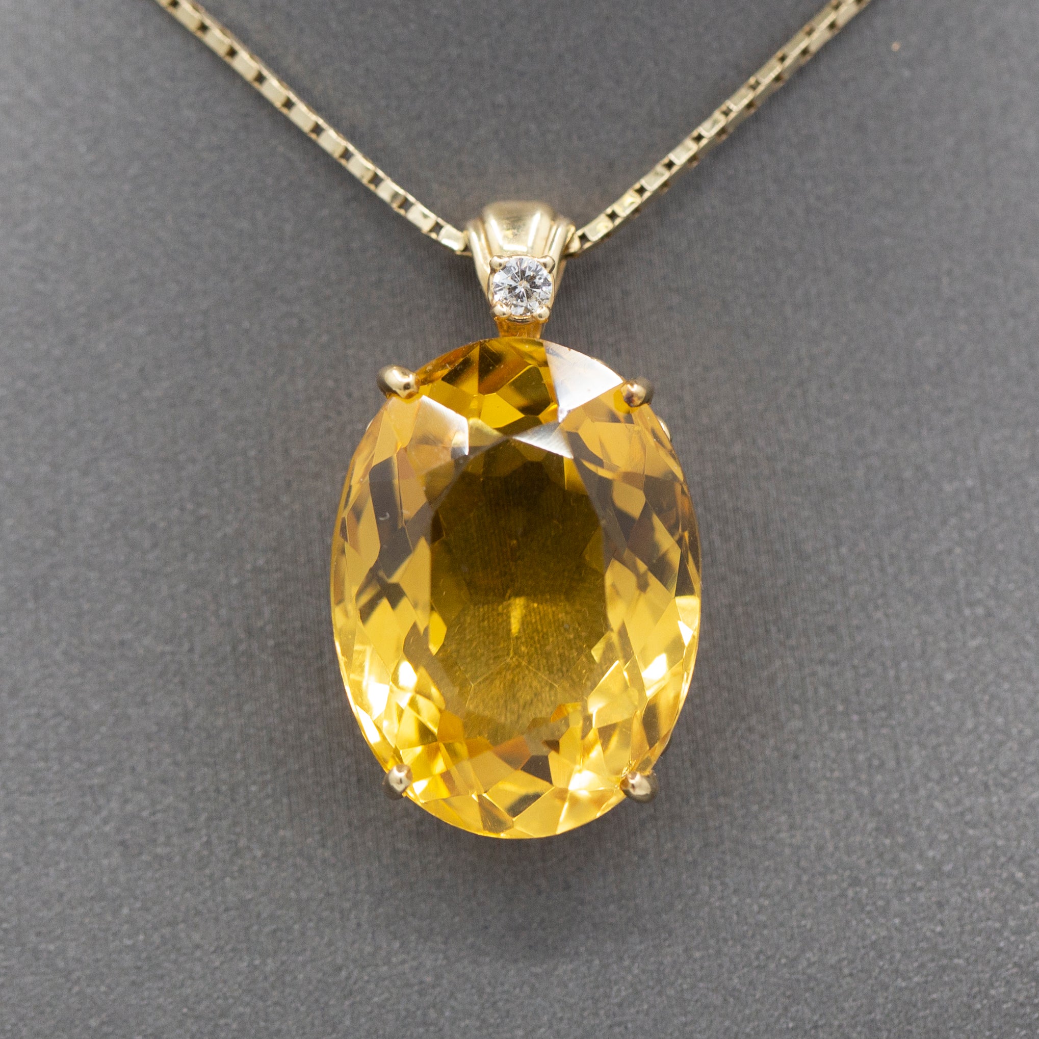 Sunny Citrine and Diamond Accent Pendant Necklace in 14k Yellow Gold