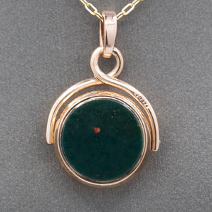 Antique Victorian Small Spinning Bloodstone and SardOnyx Fob in 9k Rose Gold