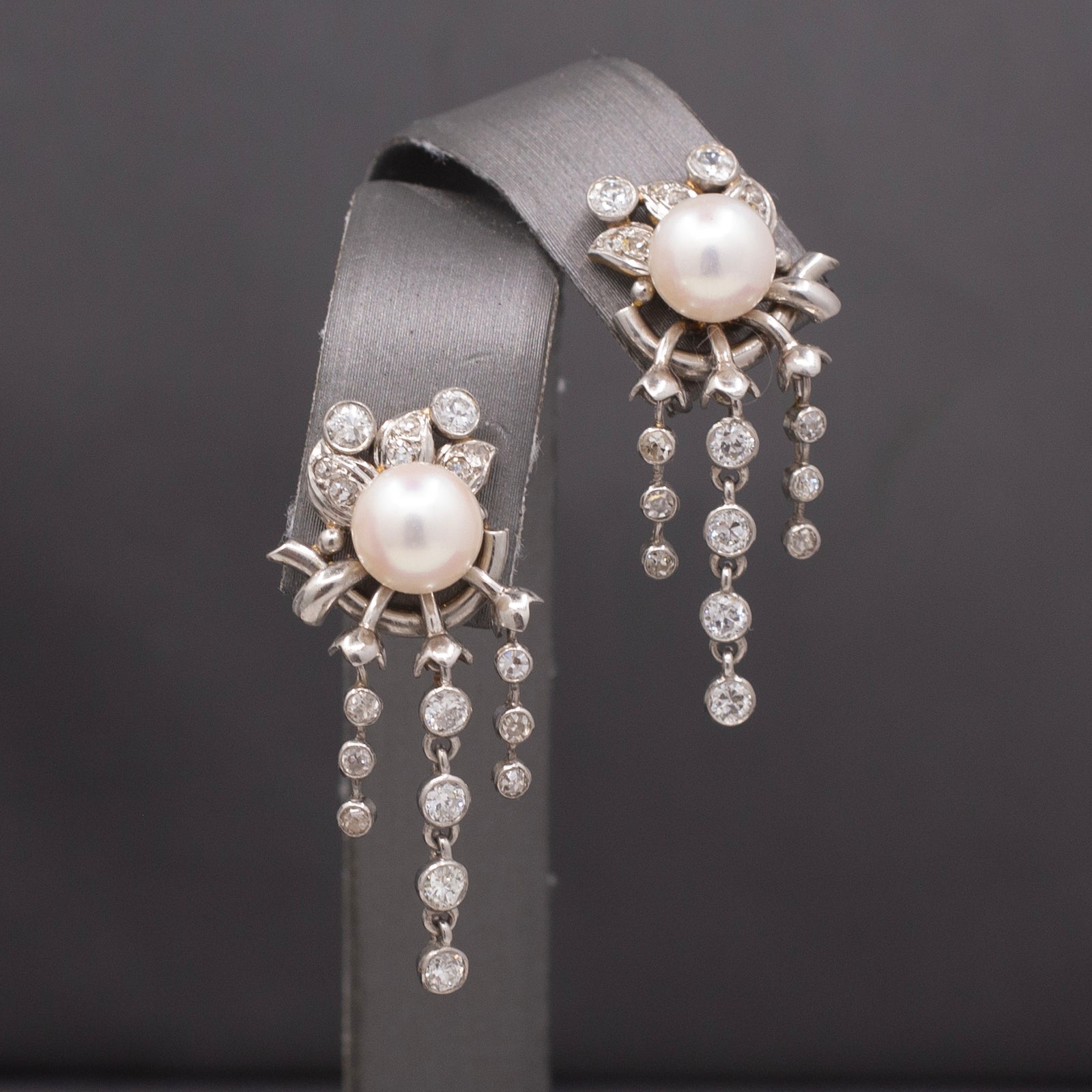 Dazzling Akoya Pearl and Diamond Dangle Earrings in 18k White and Yellow Gold