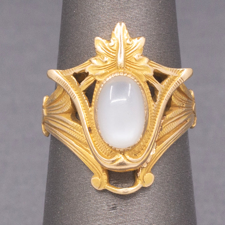 Glowing Art Nouveau Bezel Set Moonstone Ring in 14k Yellow Gold