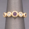 Handcrafted Rhodolite Garnet and Diamond Bezel Set Band Ring in 14k Yellow Gold