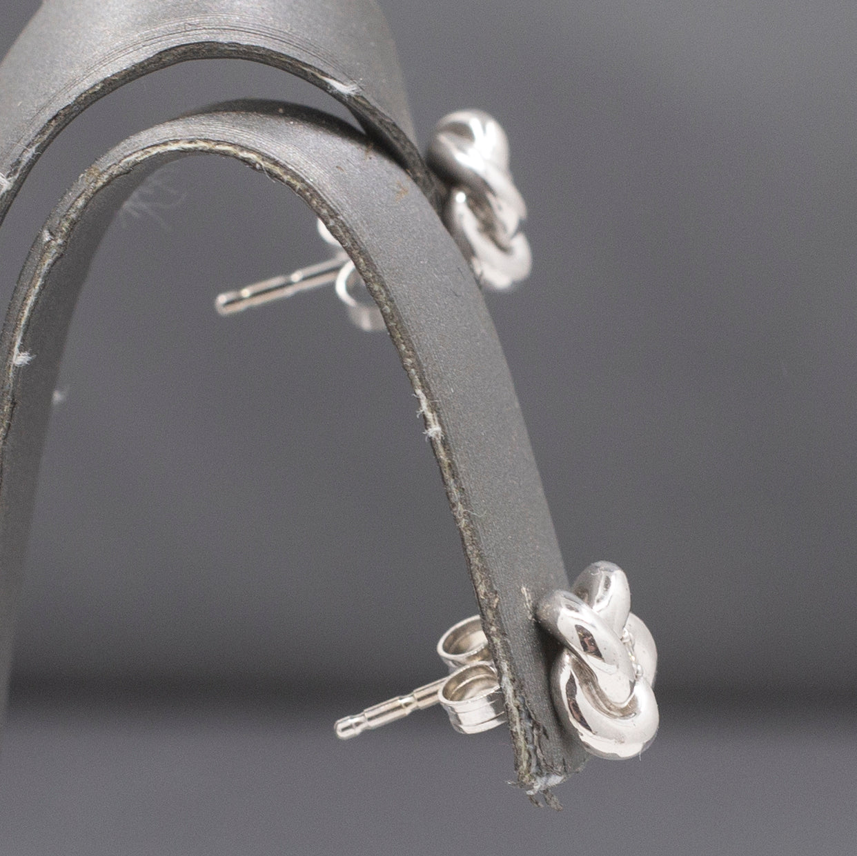 Petite Single Cut Diamond Love Knot Earrings in 14k Solid White Gold